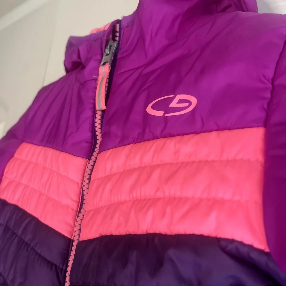 Champion Toddler Girls Hooded Puffer Jacket Size 3T Purple & Pink Colorblock